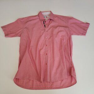 Autocratic Vogue Made In Italy Short Sleeve Button Up Cotton Light Red Size 4/L
